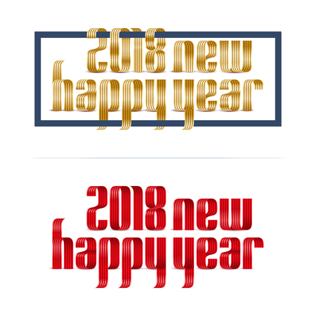 Gold and red 2018 happy new year font ribbon on white backgroundのイラスト素材