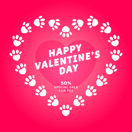 Dog heart of paw valentine's day greeting card with hearts and pet printのイラスト素材