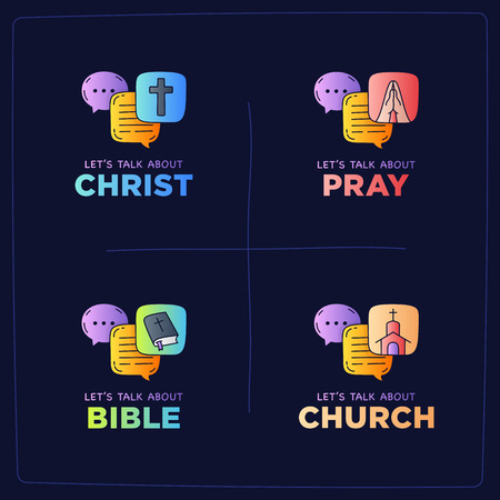 Let's talk about Christ, bible, church, pray doodle illustration dialog speech bubbles with icon.のイラスト素材
