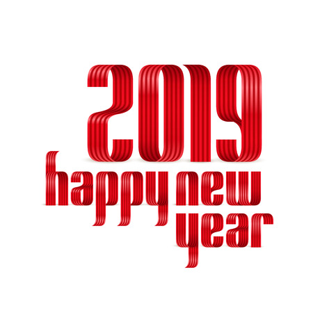 2019 happy new year ribbon lettering illustration.のイラスト素材