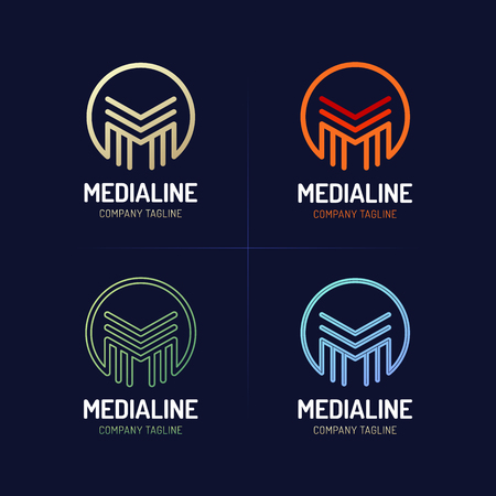 Minimal line font style M Letter with circle.のイラスト素材