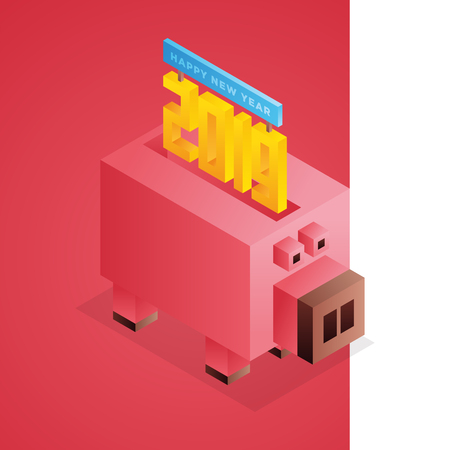 Happy new year 2019 isometric text design - vector illustration.のイラスト素材