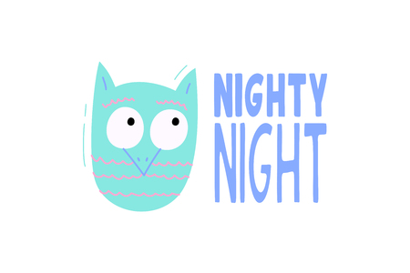 Cute vector owl with phrase nighty night - illustration cut out from actual paper. Scrapbook element. Art poster for nursery or kids room posterのイラスト素材