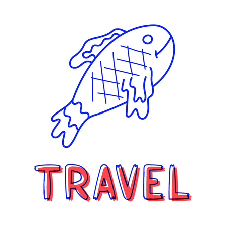 Hand draw fish icon in doodle style for your design with lettering.のイラスト素材