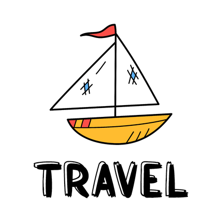 Hand draw boat icon in doodle style for your design with lettering.のイラスト素材