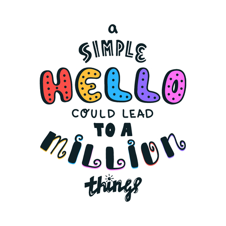 Lettering simple hello in different language doodle quote in sketch style. Hand draw beautiful phrase. Motivation conceptのイラスト素材