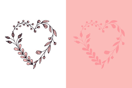 Set of hand drawn wreath hearts with stylized flowers - vector illustration design for t shirt graphics, fashion prints, slogan tees, stickers, cards, posters and other creative usesのイラスト素材