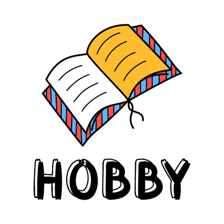 Hand draw open book icon in doodle style for your design with letteringのイラスト素材