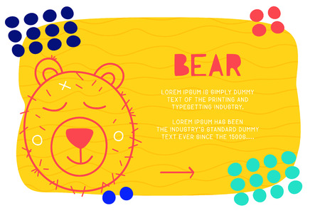 Abstract landing page pattern with different element, text block and doodle bear icon. Vector fun backgroundのイラスト素材