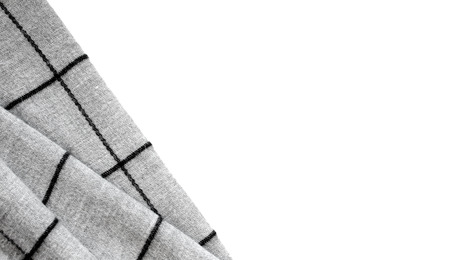 Top view of the texture of gray fabric in a large cell on a white background with an area for textの写真素材