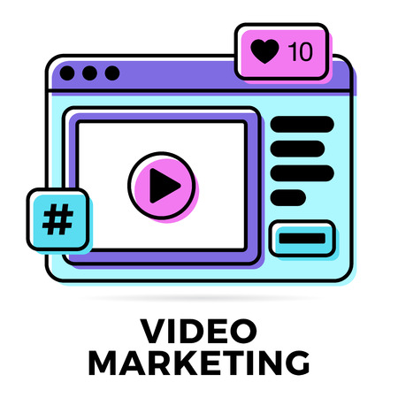 Vector illustration of a social media communication concept. Video marketing word with social activity icons in a message bubbleのイラスト素材