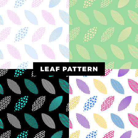 A set of seamless pattern of leaves that are filled with abstract technical patterns and objects. Concept technical background with fresh color apple leaves.のイラスト素材
