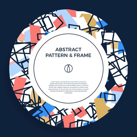 Colorful Hand Draw abstract shapes Frame Border with line and geometrical object. Circle Geometric Shape. Decorative Outlined Vector Illustration. Creative art Design Element with copy space for textのイラスト素材