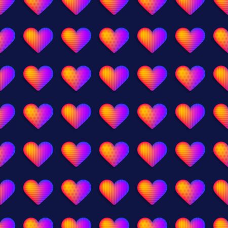 Seamless rainbow realistic heart pattern vector. A beautiful idea for a romantic greeting card. Seamless vector pattern - rainbow hearts backgroundのイラスト素材