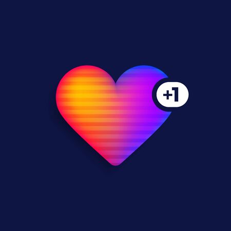 Valentine rainbow heart Like counter, comment follower and notification symbol, UI vector illustration isolated on dark background.のイラスト素材