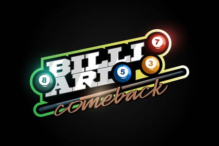 Billiard mascot Modern professional sport Typography in retro style. Vector design emblem, badge and...