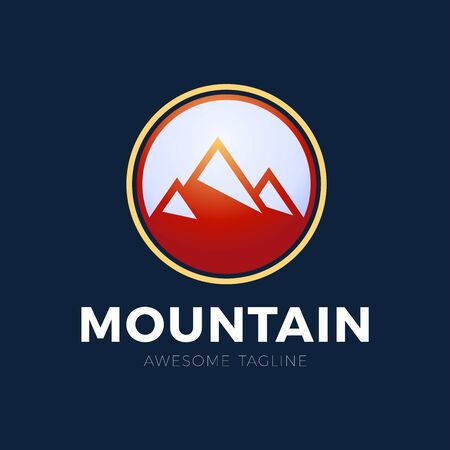 mountain design, red circle mountain design illustration.のイラスト素材