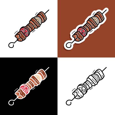 Shish kebab set. Hand drawn doodle Shish kebab on skewers icon collection Vector illustration for backgrounds, textile prints, menu, web and graphic designのイラスト素材