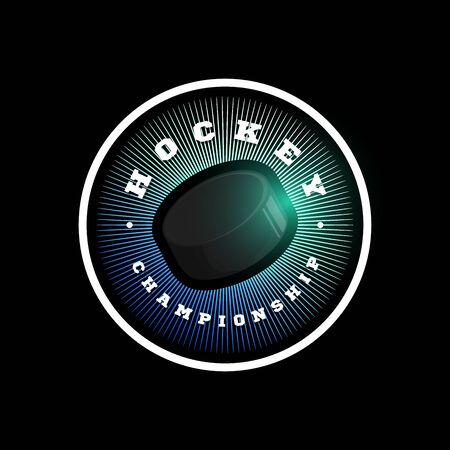 Hockey sport logo. Modern professional sporty hockey championship or tournament Typography in retro style with stick and puck. Vector design emblem, badge and sporty template logotype design.のイラスト素材
