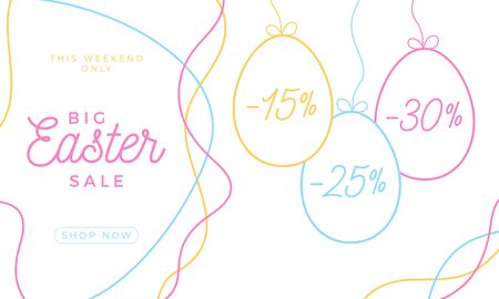 Easter egg sale horizontal banner. Easter card with hand draw eggs, colorful ornate eggs on white modern background. Vector illustration. Place for your textのイラスト素材