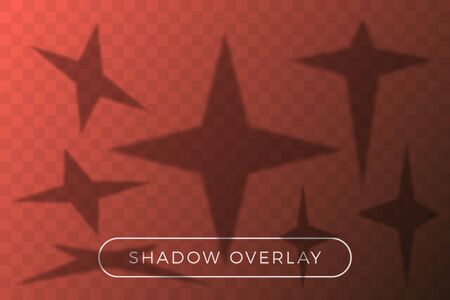 Vector star set shadow overlay. Many star in different perspective and shadow angle of incidence elements on transparent background. Overlay texture on transparent backgroundのイラスト素材