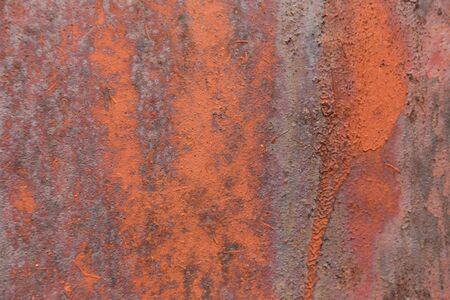Rusty metal wall, old sheet of iron covered with rust with paint background texture.