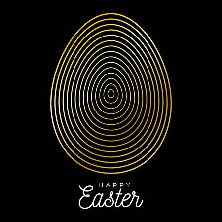 Luxury Easter gold egg square banner. Easter big sale card with big outline egg on black modern background. Vector illustration. Place for your textbのイラスト素材