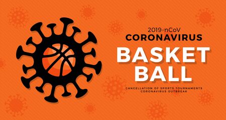 Basketball vector banner caution coronavirus. Stop 2019-nCoV outbreak. Coronavirus danger and public health risk disease and flu outbreak. Cancellation of sporting events and matches conceptのイラスト素材