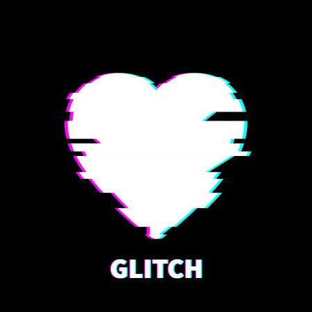Vector Glitch Heart Icon, Technology Illustration Background, White Love Symbol on Black Backdrop.のイラスト素材