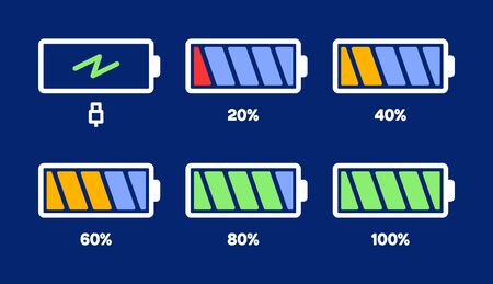 Energy level icon. Charge load, phone battery indicator, smartphone power level, accumulator energy...