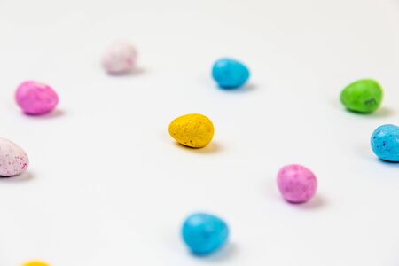 Collection Perfect colorful handmade mini size easter eggs isolated on a whiteの写真素材
