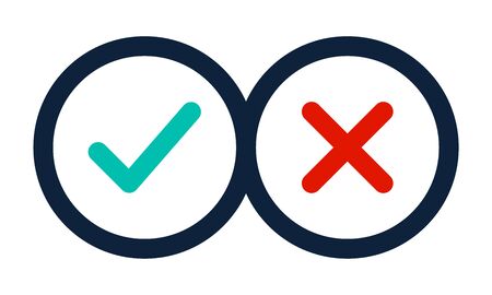 Thin line check mark icons. Green tick and red cross checkmarks flat line icons set. Vector illustration isolated on white backgroundのイラスト素材