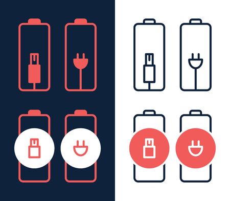 battery charger by electric plug vector icon on white backgroundのイラスト素材