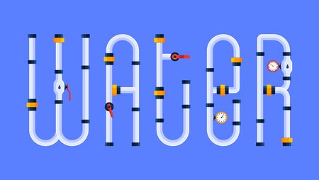 The water text is made in a cartoon style of font in the form of water pipes. Creative conceptのイラスト素材
