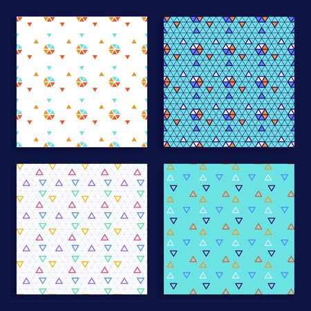 Triangle Seamless Background set with Triangle Shapes of Different colors. Textile, Fabric, Paper, Wallpaper Print Template Magazine, Leaflet, Booklet. Template for Your Design.のイラスト素材