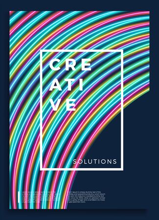 Neon poster, retro design, 80s Sci-Fi pattern, Futuristic Background. Flyer template. Shapes, motion, abstract, geometric vector illustration for music party invitation, minimalist banner, 1980 print.のイラスト素材