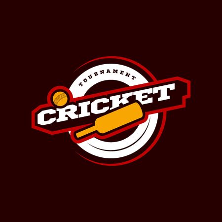 Modern professional Typography cricket sport super hero style vector emblem and template logo design with ball. Funny greetings for clothes, card, badge, icon, postcard, banner, tag, stickers, print.のイラスト素材