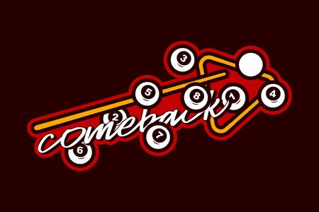 Billiard vector sport Typography sticker illustration in retro style. Vector design emblem, badge and sporty template logo design.のイラスト素材