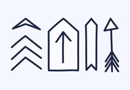 Set of hand drawn different decorative arrow. Sketch style vector illustration. Arrow element drawn with a brush-pen. Isolated vector.のイラスト素材