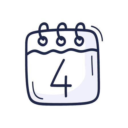 The calendar icon with the number of July 4 is drawn by hand in cartoon style. Vector illustration for Independence Day in the United Statesの写真素材