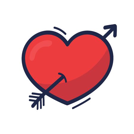 Heart with arrow hand drawn in hand drawn cartoon style. Element for design in doodle style.の写真素材
