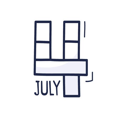 Hand drawn cartoon style Independence Day 4th Of July Text Drawing. Vector illustration for independence day in USAの写真素材