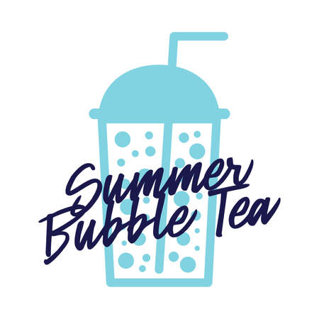 Bubble Tea in plastic glass flat vector icon isolated on white background. Summer tea vector template for logo design, banner, poster, flyer, sticker, drink menu for bar, cafe, restaurant.のイラスト素材
