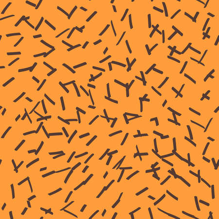 Seamless pattern with hand drawn brush strokes. Ink illustration. Geometric pattern for wrapping paper. Orange background. Vector illustrationのイラスト素材