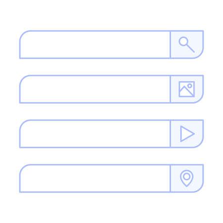 Search bar vector design element. Set of search bar boxes text, location, image and video. UI interface template isolated on white background. Vector illustrationのイラスト素材