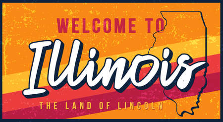Welcome to Illinois vintage rusty metal sign vector illustration. Vector state map in grunge style with Typography hand drawn lettering. Vector illustrationのイラスト素材