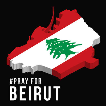 Pray for Beirut Vector illustration with Beirut map on black background concept of Praying, mourning, humanity for Beirut Lebanon massive explosionのイラスト素材