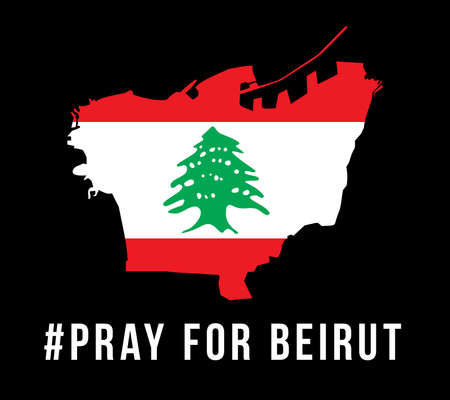 Pray for Beirut Vector illustration with Beirut map on black background concept of Praying, mourning, humanity for Beirut Lebanon massive explosionのイラスト素材