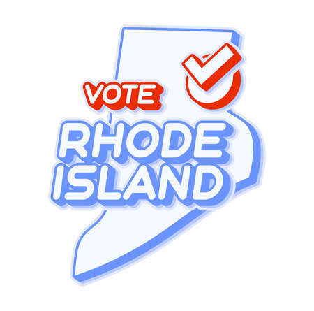 Presidential vote in Rhode Island USA 2020 vector illustration. State map with text to vote and red tick or check mark of choice. Sticker Isolated on a white background.のイラスト素材