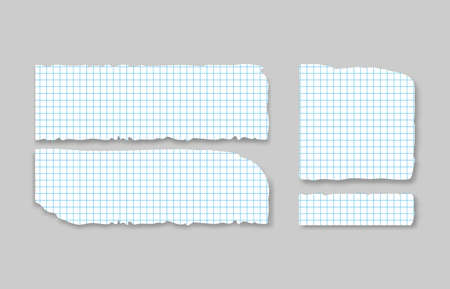 Set of various gray squared torn note papers with adhesive tape.のイラスト素材